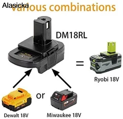 Adaptateur DM18RL MT20RNL BPS18RL pour Makita DEwalt Milwaukee, Black Decker, Porter-Cable, Stanley, batterie Li-ion pour outil RYOBI 18V