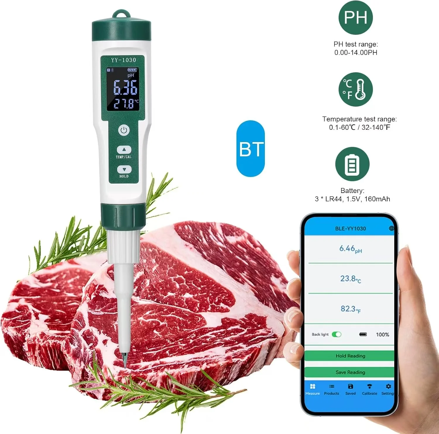 

Bluetooth pH Meter for Home Use-Advanced Digital Tester for Skin, Water, Dough, and Soil Acidity Measurement