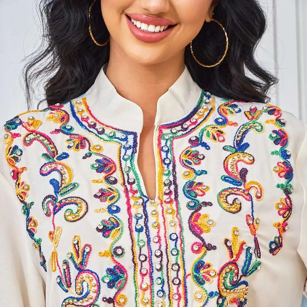 

New Muslim Robe Women's Long Dress Embroidered Elegant Long Sleeve Dress Evening Dress