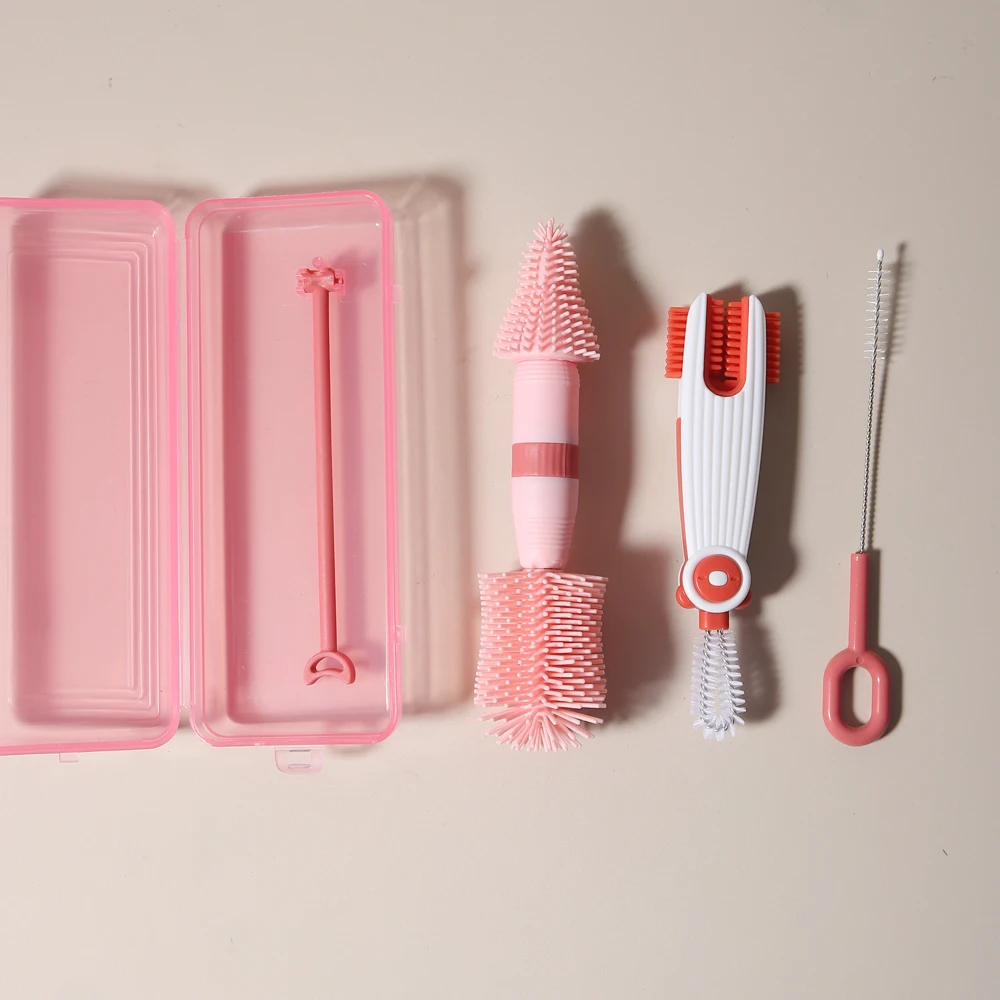 4 in One Baby Bottle Cleaning Set Portable Silicone Pacifier Brush, Straw Brush, 360 Degree Rotating Cleaning Bottle Brush Set