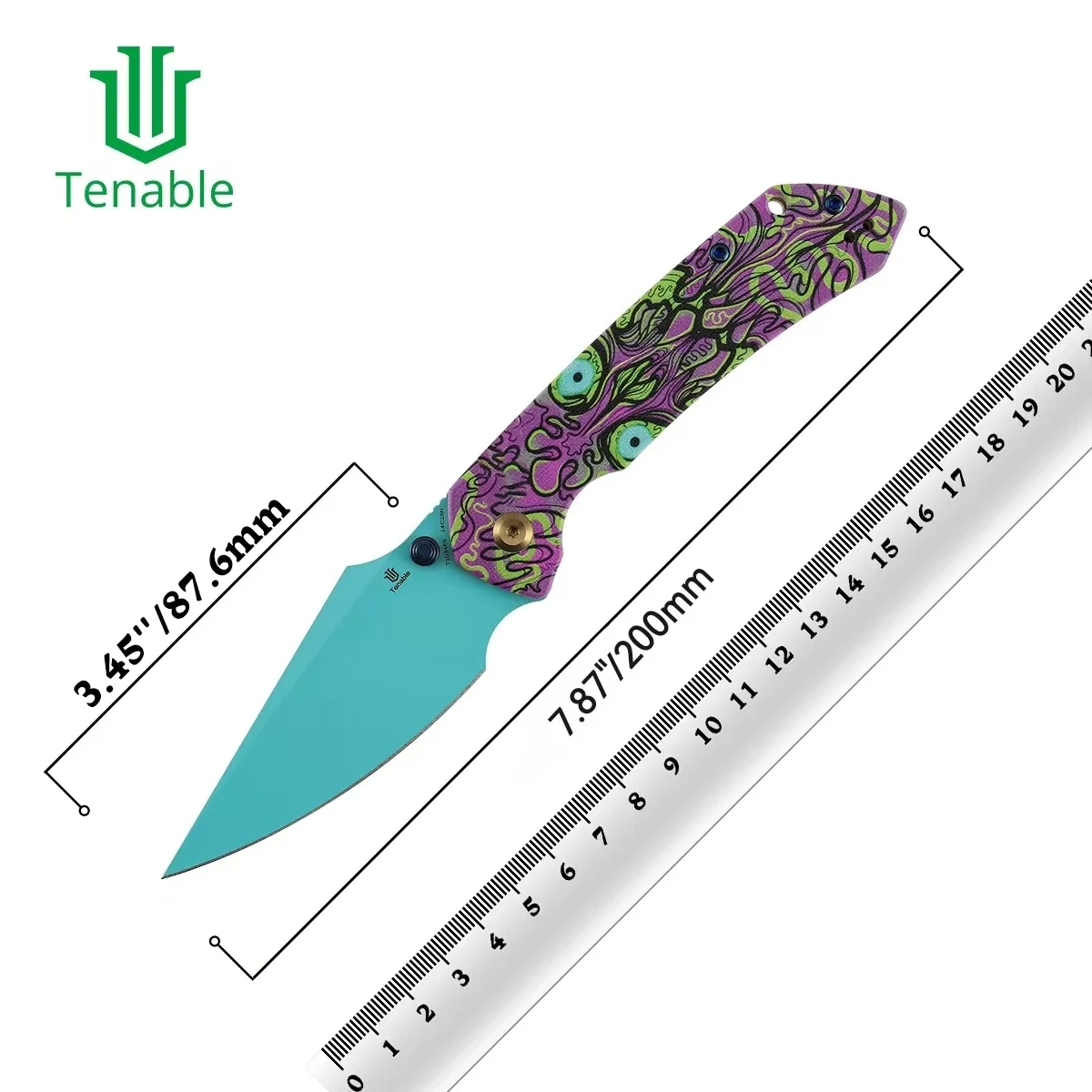 

Tenable Folding Knives Fenrir T1034F Series 3.45'' 14C28N Blade +Jade G10 with Purple Undead Print Handle Camping Knife for EDC