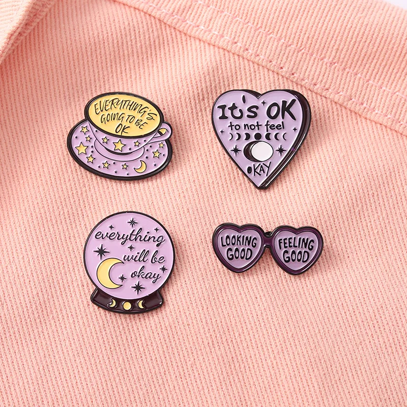 slogon carton heart cup shaped magic metal design Badges Brooch Enamel Pins label Bag Backpack hat Jewelry gift