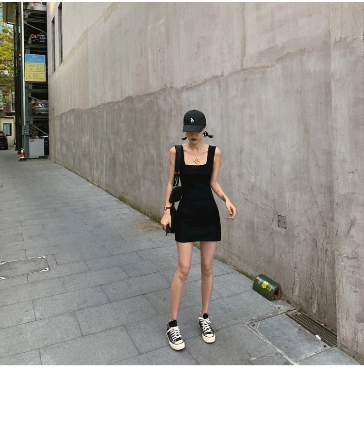 AOSSVIAO Sexy Slim Fit Bodycon Minikleider für Frauen 2026 Sommer Neuankömmling Schwarz Weiß Grau Tankkleid mit quadratischem Ausschnitt – Detail 5