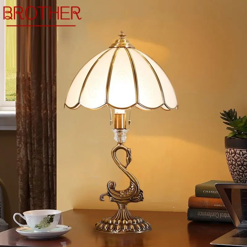 

BROTHER Modern Swan Copper Table Lamps LED Creative Retro Brass Glass Desk Light for Home Living Room Bedroom Study Decor