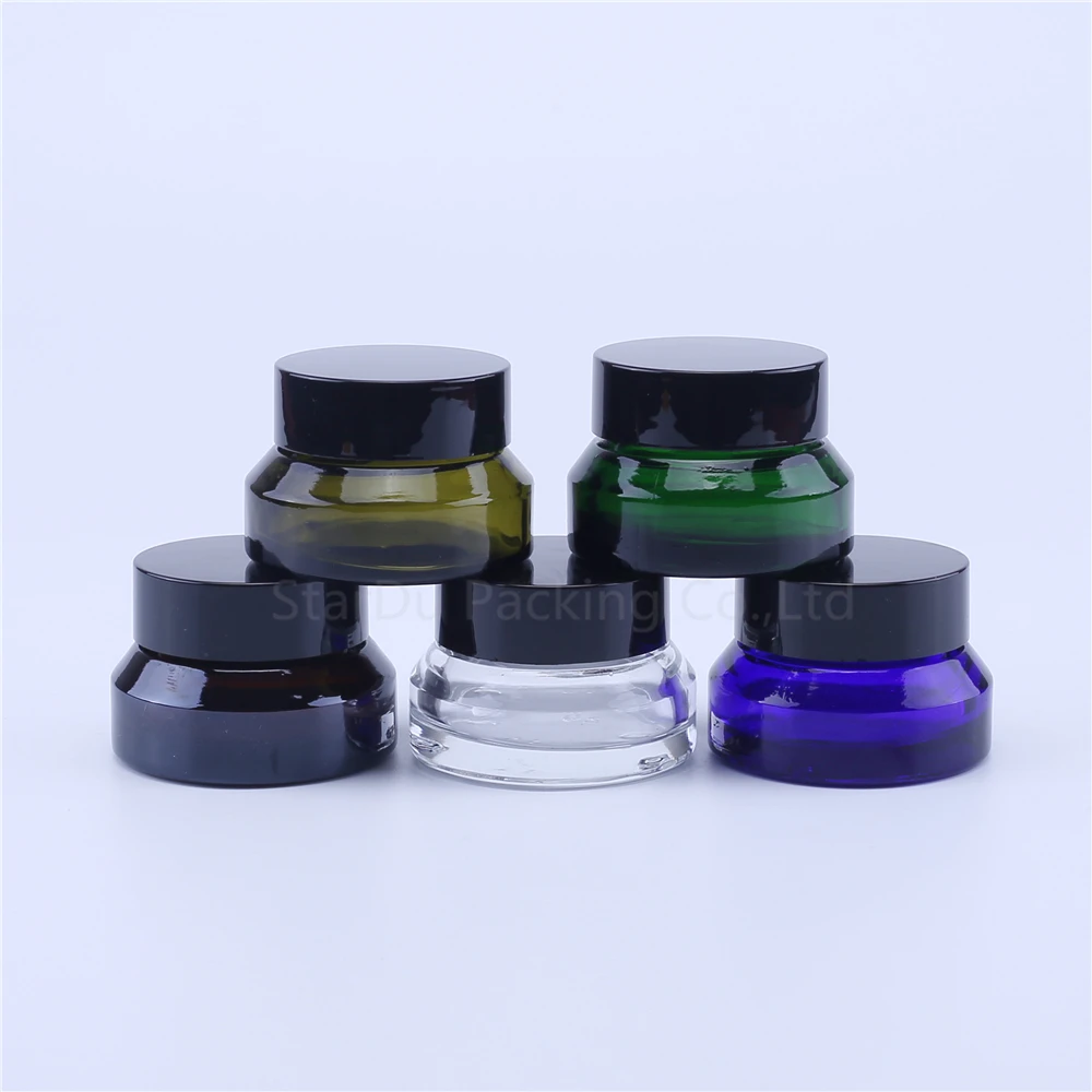 120pcs 15g Glass Cream Jars Cosmetic Packaging With Black Lid Plastic Caps & Inner Liners Round Empty Small Glass Jars