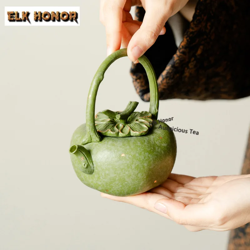175ml Gold-sprinkled Persimmon Teapot Traditional Tea Infuser Pot Loop-handled Kettle With Strainer Chinese Tea Set Decoration