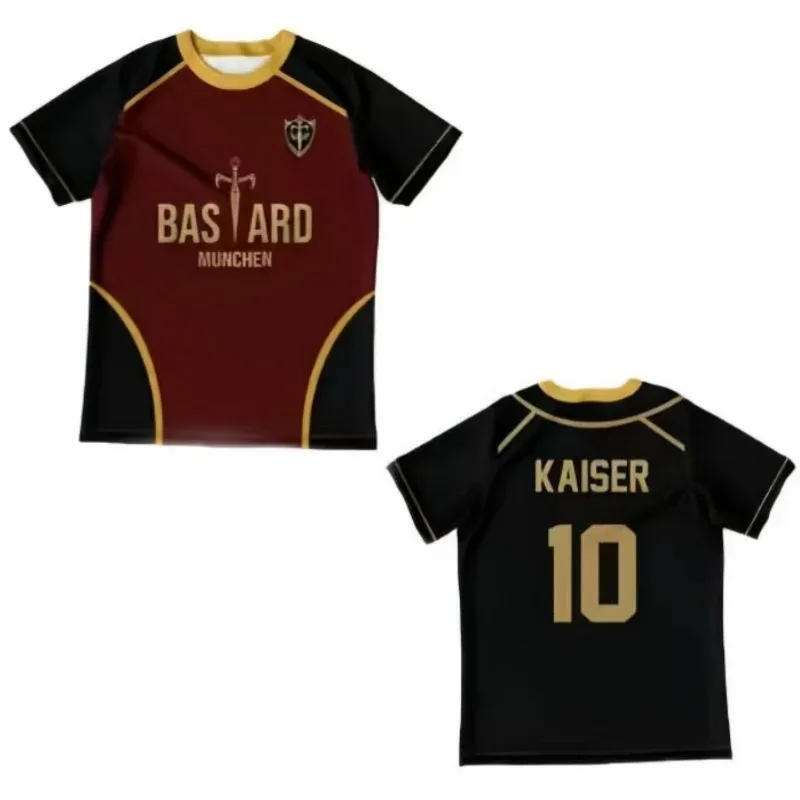 Anime azul bloqueio michael kaiser cosplay trajes bastardo munchen camisa de futebol impressão 3d manga curta topos kaiser camiseta