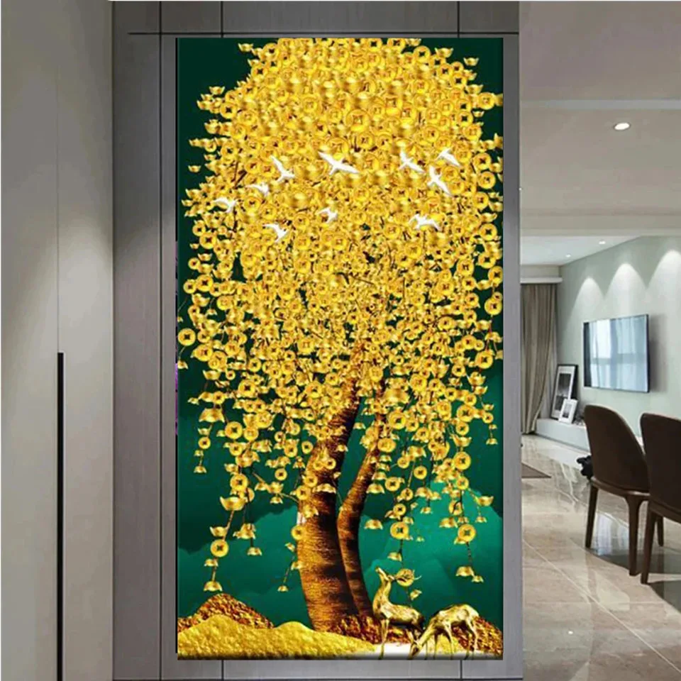 

New 5D Abstract Golden Money Tree Diamond Painting Landscape Art DIY Mosaic Full Diamond Embroidery Home Decoration Gift