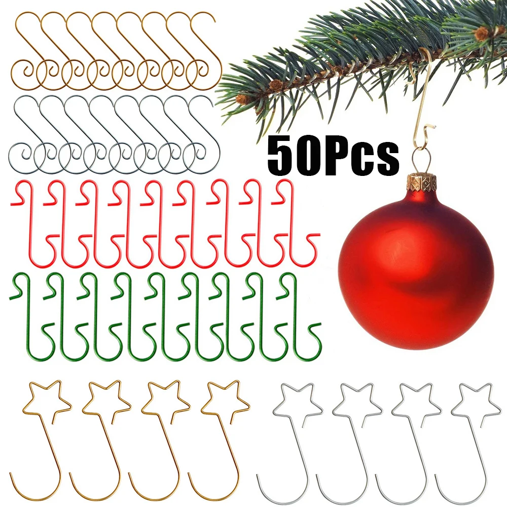 50/10Pcs Christmas Ornaments Hooks Multi Style Metal/Plastics Christmas Ball Hanging Holder New Year Party Decoration Supplies