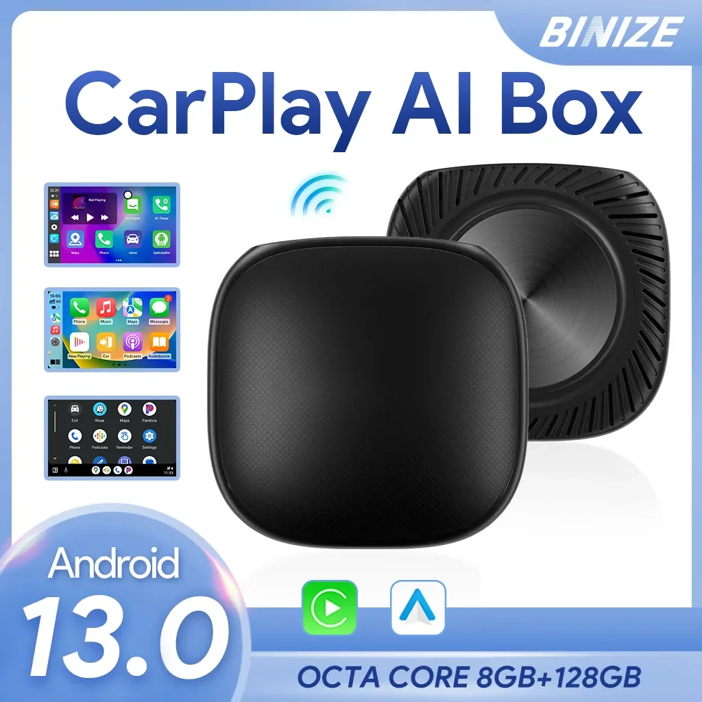 Binize CarPlay Ai Box Android 13.0 Wireless Carplay ＆ Android Auto Qualcomm 6125 8-Core 8G+128G 4G LTE GPS