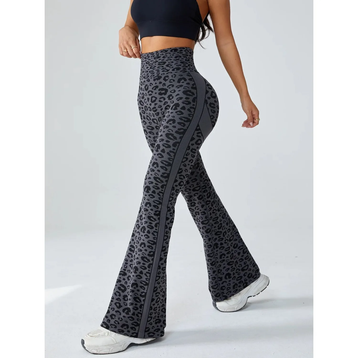 Frauen Gym Hohe Taille Nahtlose Leggings Retro Leopard Print Hosen Damen Schlanke Lauf Gym Leggings Flare Hosen Yoga Leggings