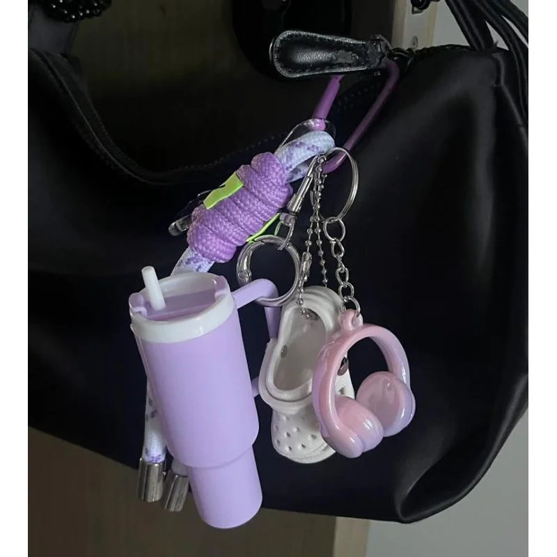 Water Bottle Keychain Trendy Woven Rope Keyring And Wrist Strap For Handbag Anti-loss Car Key Chain Earphone Decoration Gifts