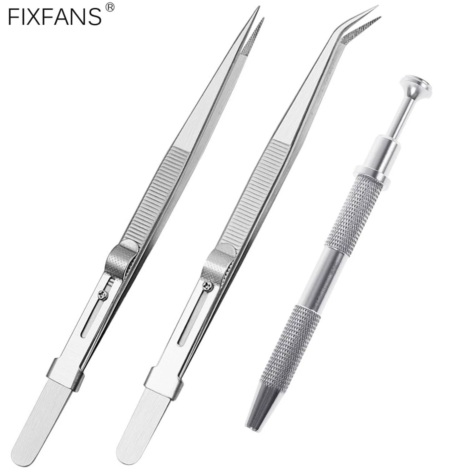 

3 in 1 Jewelry Making Tools Kit, Precision Pointed Curved Tip Locking Tweezers and Diamond Claw Gem Grabber Pick Up Tool