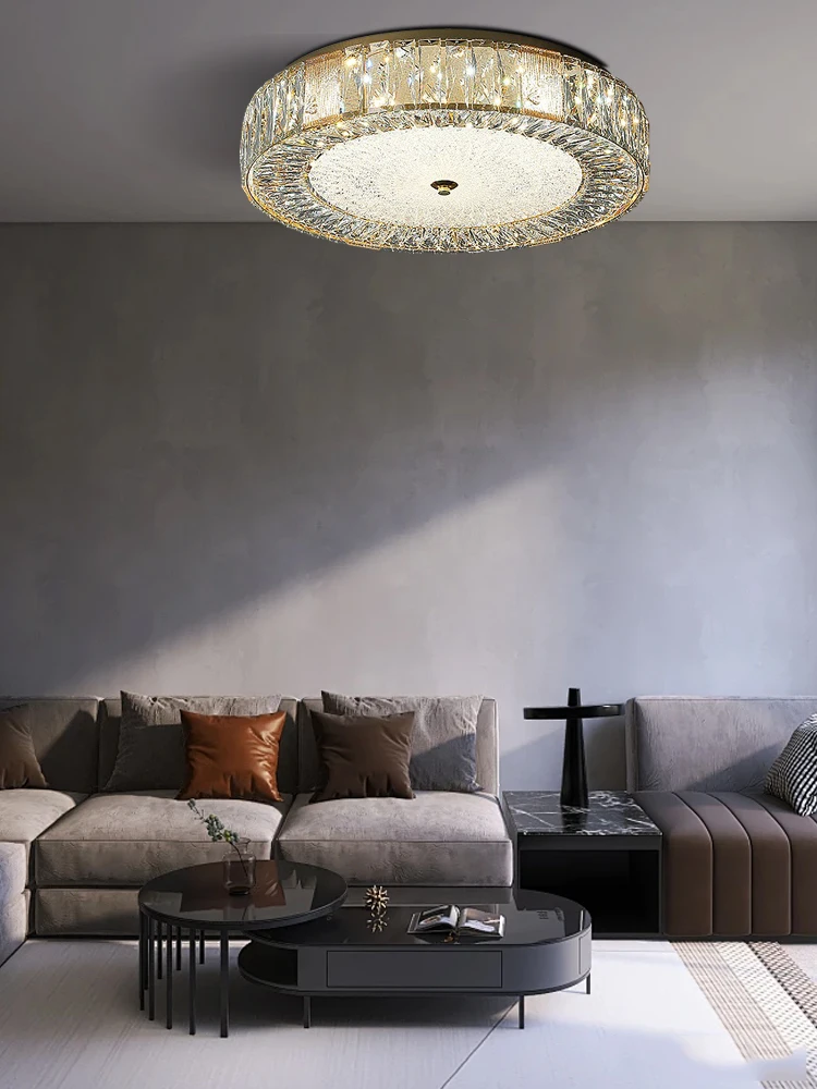 

Modern Led Crystal Round Ceiling Light Decoration Light Fixture Gold Stainless Steel Lighting Lamparas De Techo 2025 Bedroom