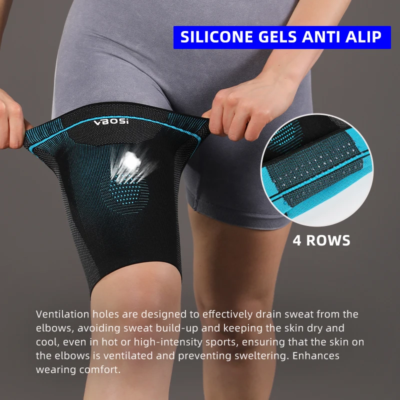 VBOSI 1 Piece Anti Slip Mild Compression Thigh Sleeve – Breathable Sports Support for Running, Gym & Daily Use for Men Women