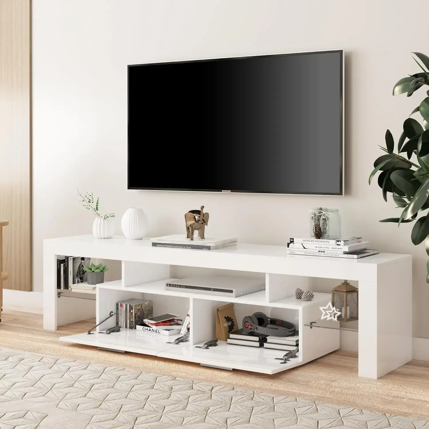 

Modern LED 71 inch Long TV Stand with Storage Drawer for 50-80 Inch TVs, TV Console with High Glossy Entertainment Center