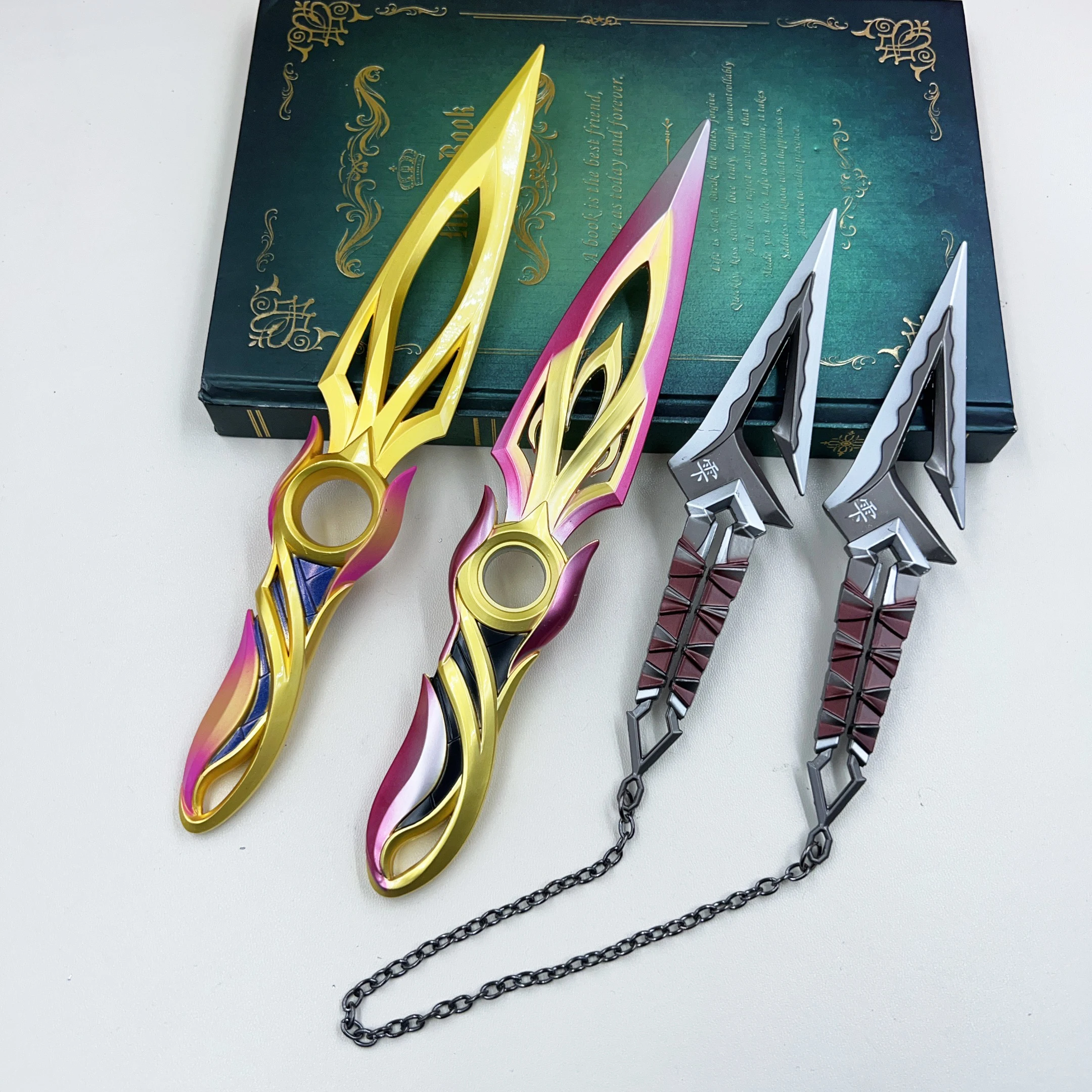 Llavero Mystbloom Kunai de 2 estilos con funda de PU, periférico de juego Valorant, llavero modelo Kunai de Metal completo para colección de jugadores