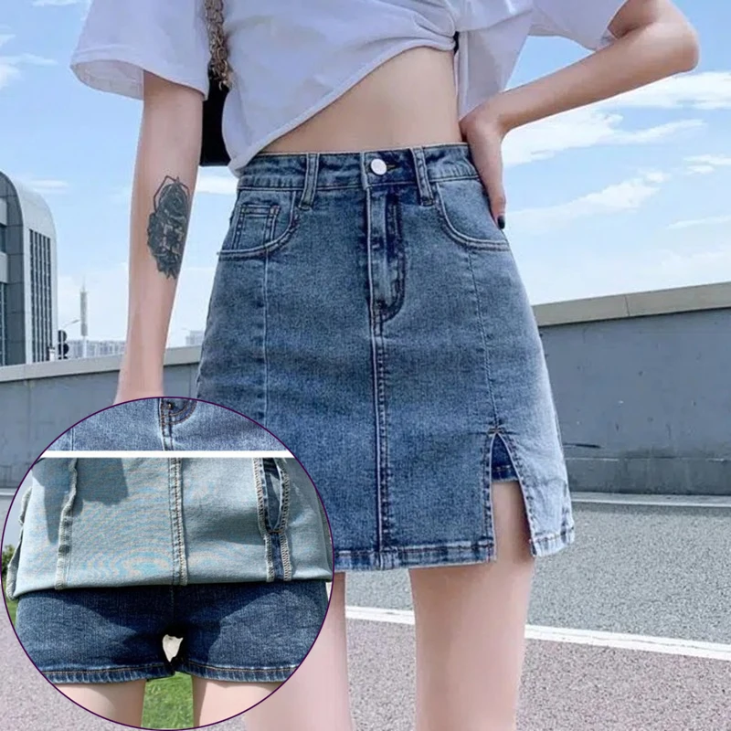 Korean High Wiast Denim Mini Skirt Women Sexy Hot Girl Tight Bag Hip Skirts Female Slim Anti-Glare Short Split Skirts JK Y2K New