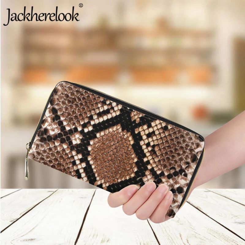 

Jackherelook Women's Wallet Fashion Snakeskin Print Design Leather Luxury Purse Ladies Clutch Casual Card Holder Daily Money Bag