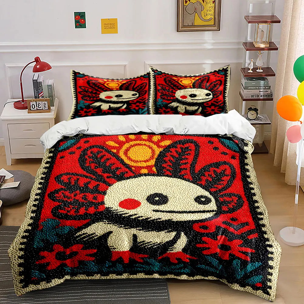 Cute creature with flowers under sun Pattern Duvet Cover Set Digital Print Colorful Polyester Bedding with Zipper Closur