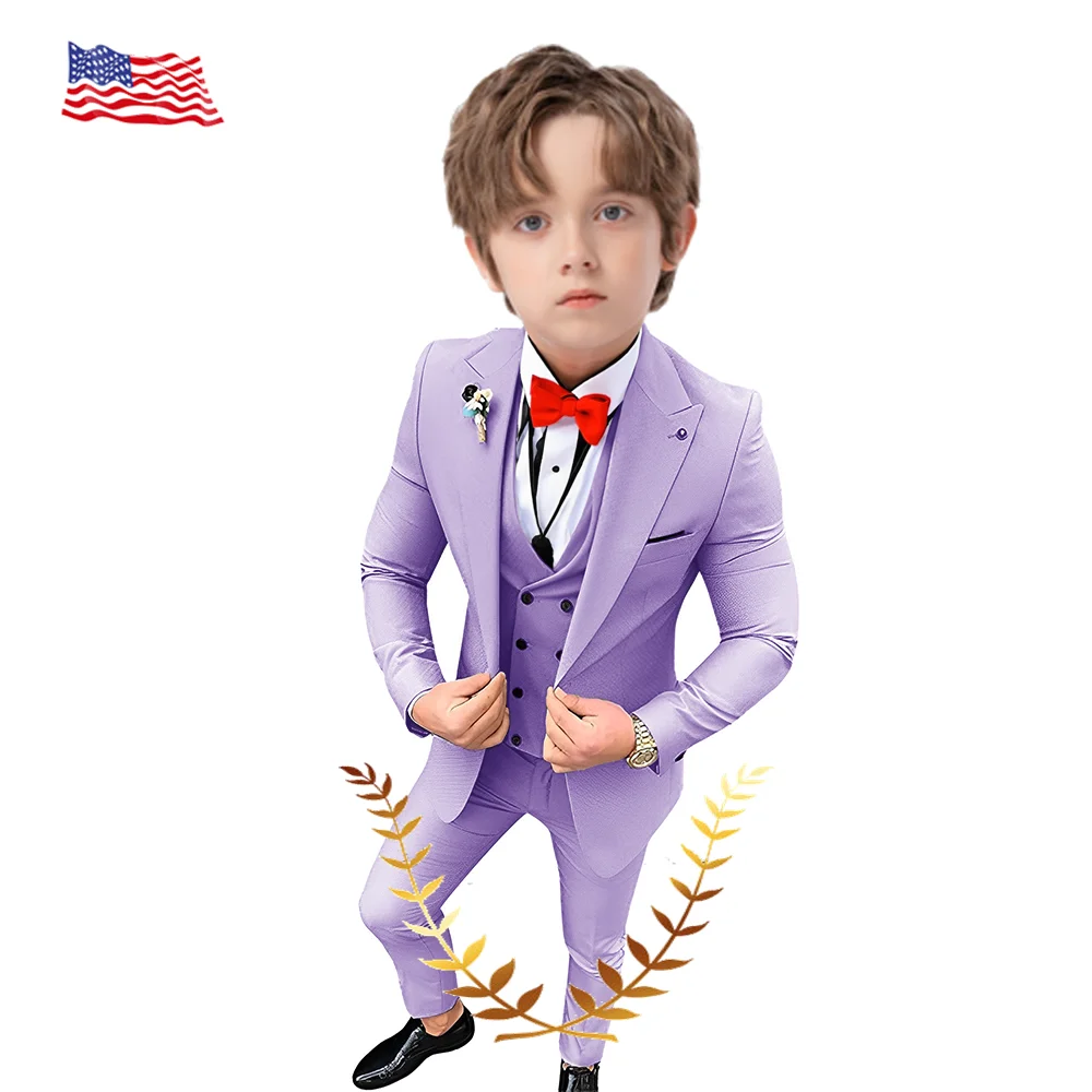 

Lavender Boys Suit Jacket Vest Pants Slim Fit Clothes Formal Wedding Tuxedo 3 Piece Set Kids Party Outfit 2-16 Years Old