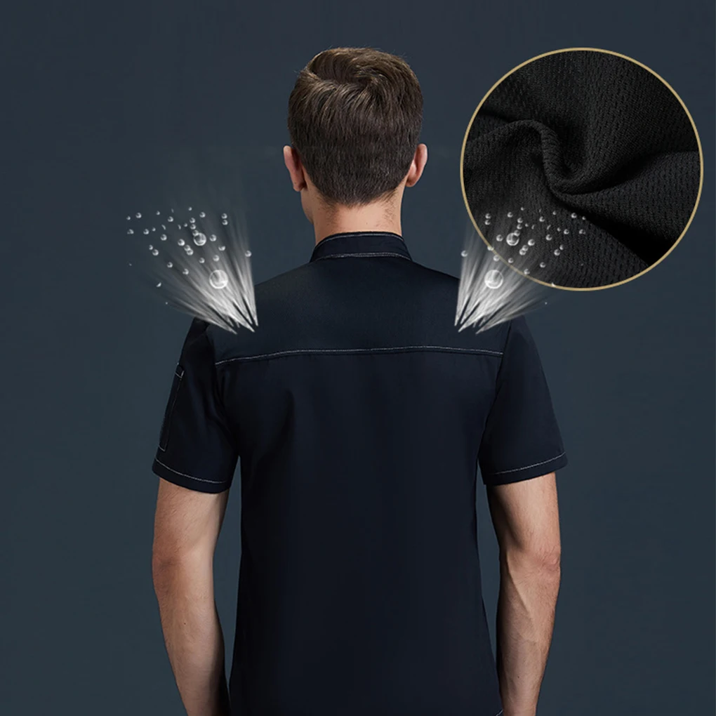 Black Easy-to-clean Chef Coat Button Professional Uniform For Chefs Short Sleeve Chef Chef Jacket