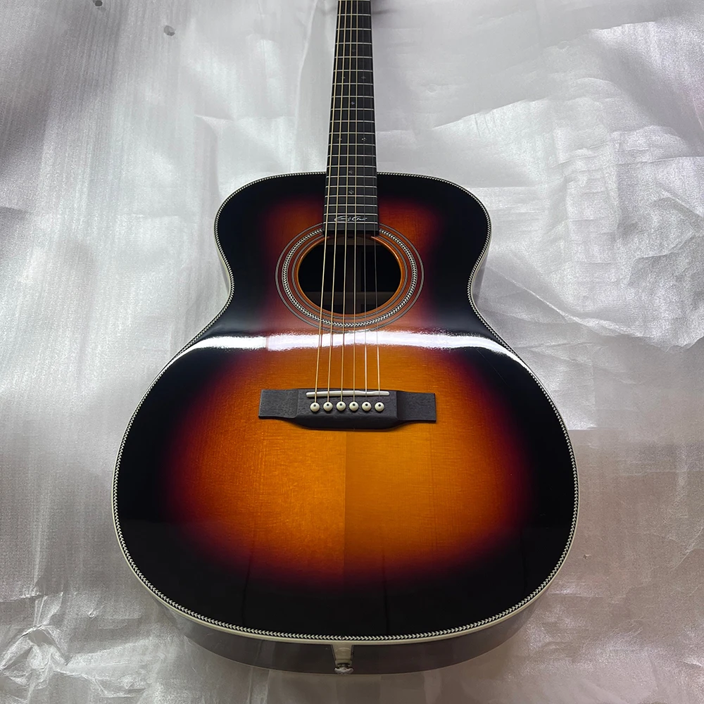 2026 Solid Spruce Top, Handmade 000 28 style EC Signature Auditorium Acoustic Guitar Sunburst Color,  Back And Side Are Laminate