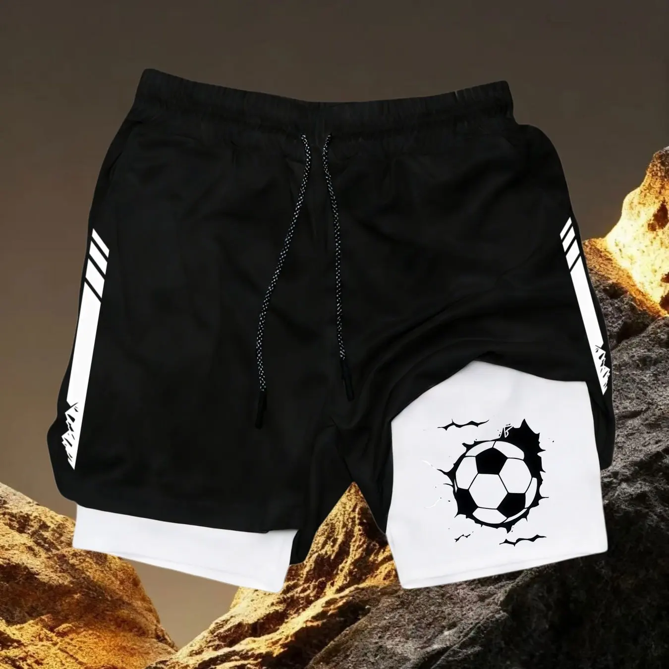 Print 2 in 1 Running Shorts for Men Gym Workout Fitness Athletic Shorts with Pockets Summer Activewear Quick Dry Stretch