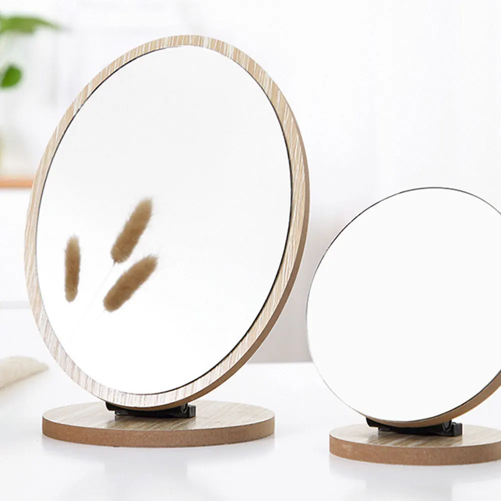 

1Pcs Cartoon Desktop Foldable Makeup Mirror Beige Durable Scratch Resistant Mirror for Bedroom Bathroom Stylish Desk