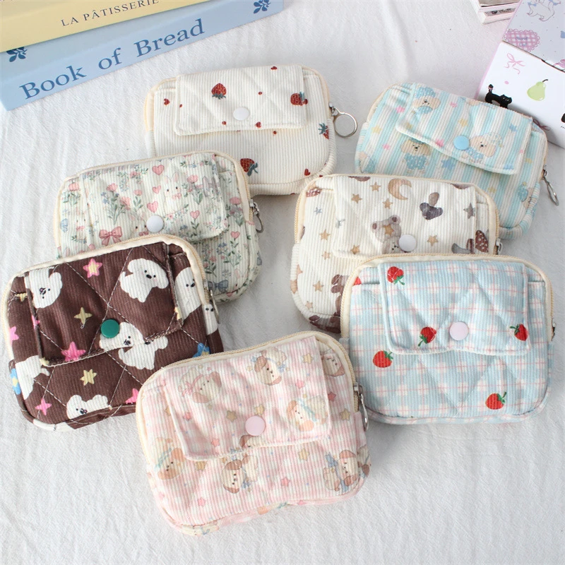 

Zipper Coin Purse ID Card Holder Document Mini Flip Corduroy Wallet Cartoon Print Coin Pouch Organizer Bag Kids Cute Purse