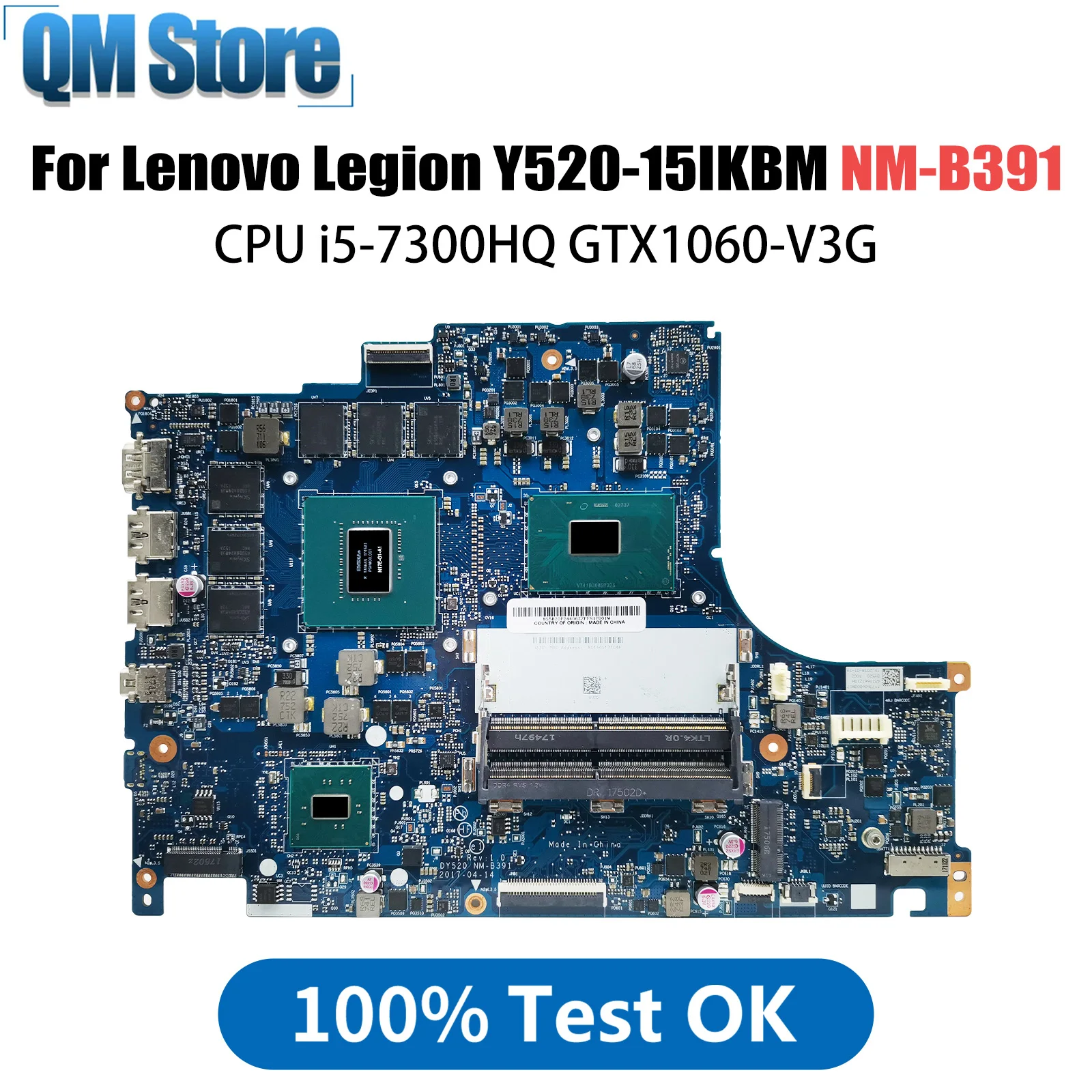 For Lenovo Legion Y520 Y520-15IKBM Laptop Motherboard With CPU i5-7300HQ GTX1060-V3G BY520 NM-B391 FRU 5B20P24353 100% Test