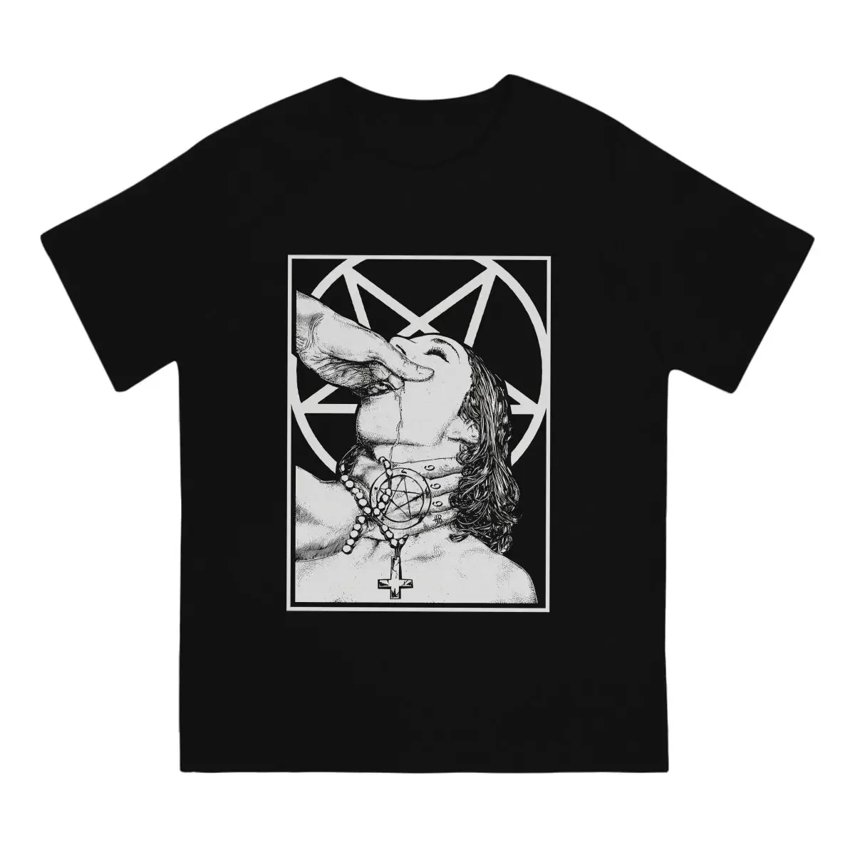 Satanic Nun T Shirt Men  T-Shirts Crewneck Blasphemy Band Tees Short Sleeve Clothing Summer