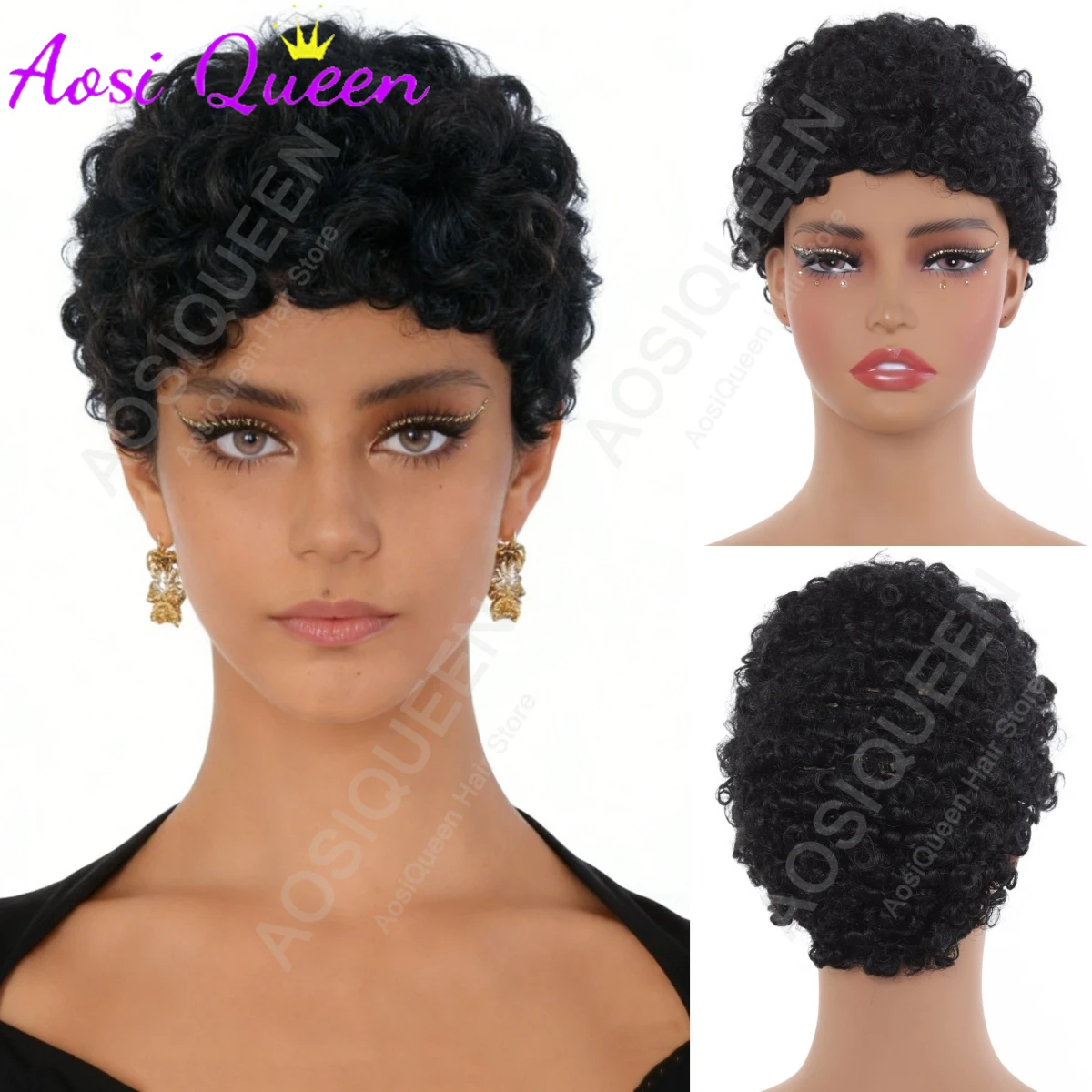 

AOSIQUEEN Короткие парики с стрижкой пикси для чернокожих женщин Синтетические волосы Парик афро пикси Черный цвет Короткие парики для чернокожих женщин Короткие вьющиеся
