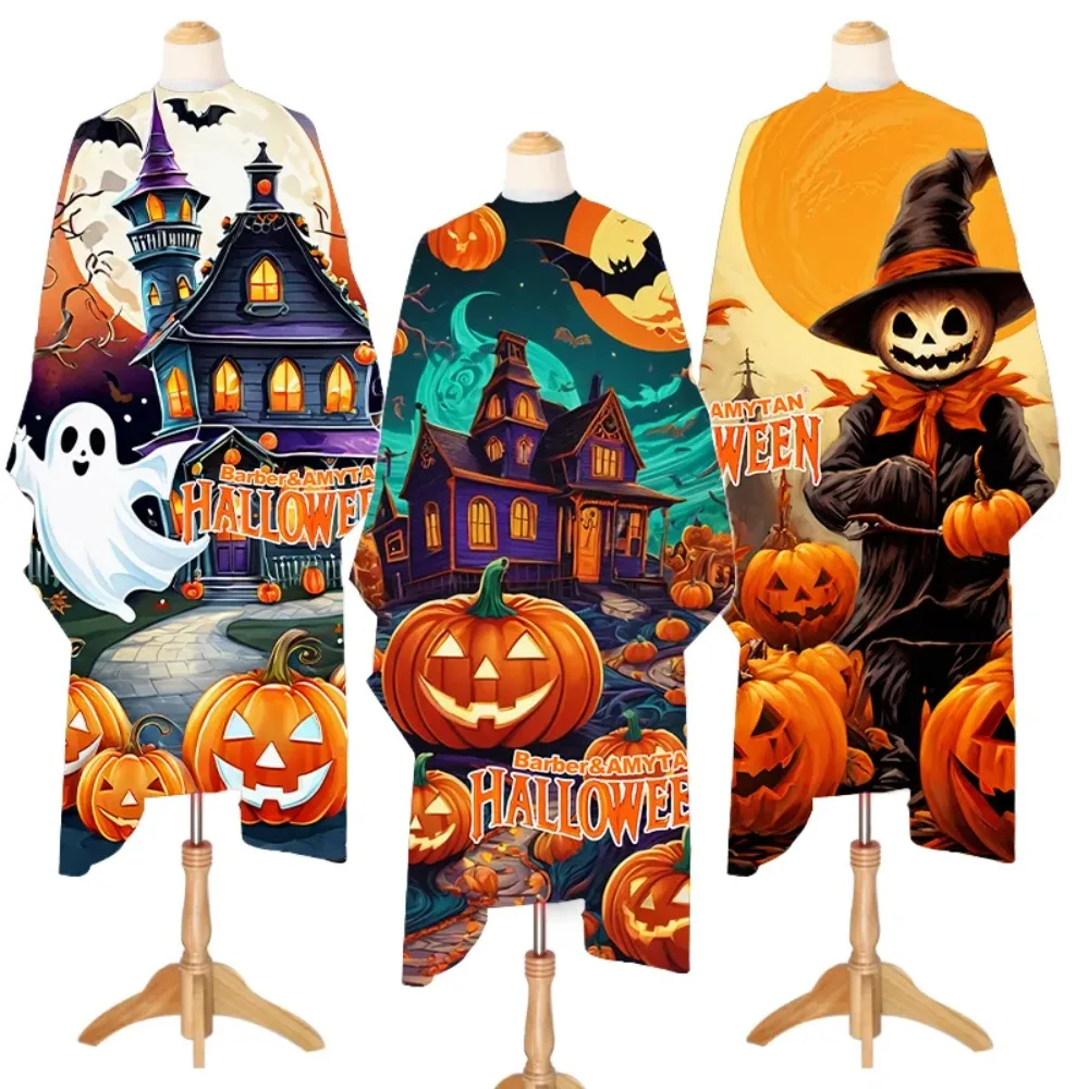 

Elastic Pumpkin Halloween Haircut Apron Wrap Ghost Professional Barber Cape Dyeing Cloak Waterproof Cutting Gown Gift