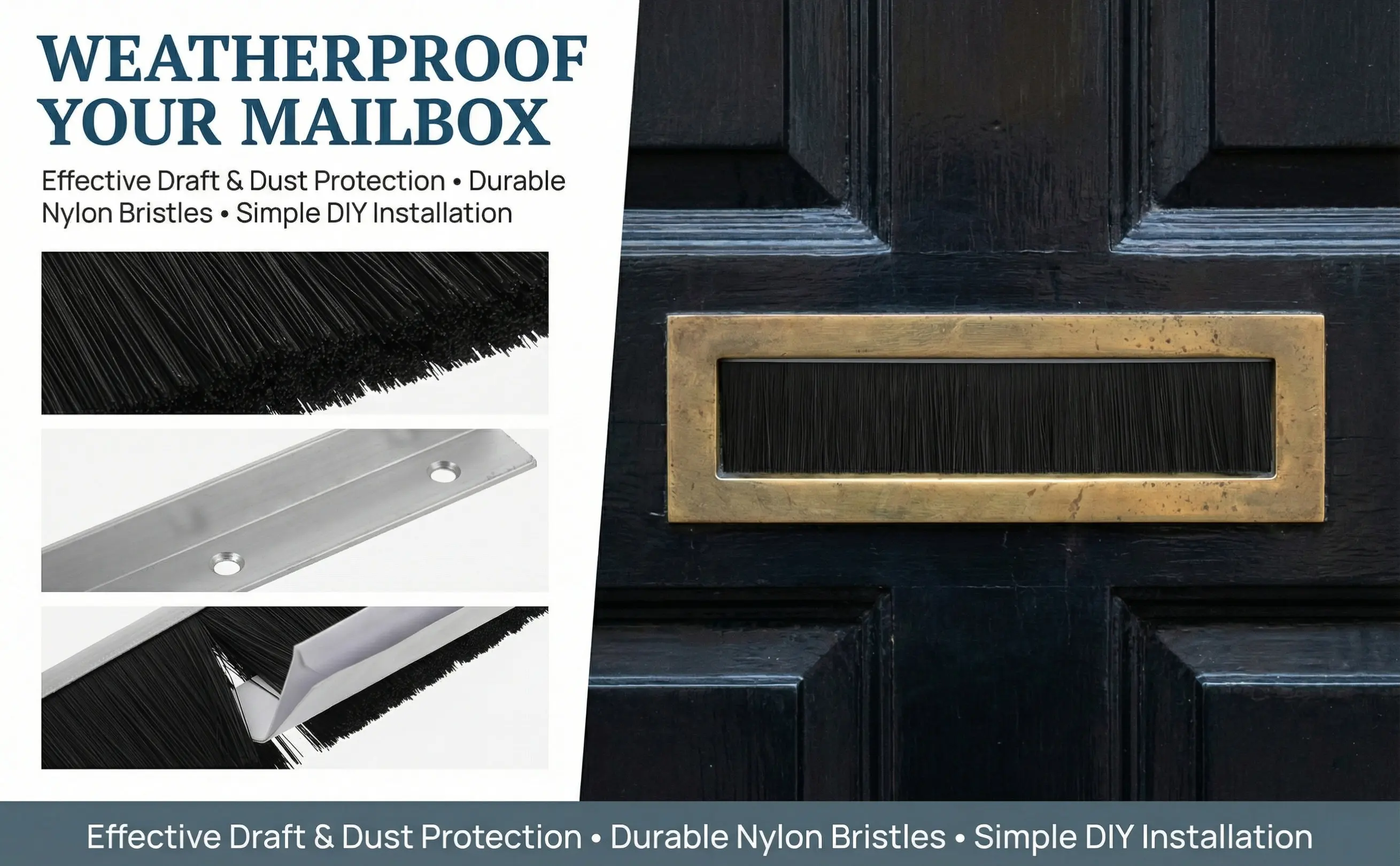 2Pcs Mailbox Brush Seal Strip Brushed Lid Cover Nylon Bristles Dust Moisture Proof Cleaning Tool for Residential Commercial