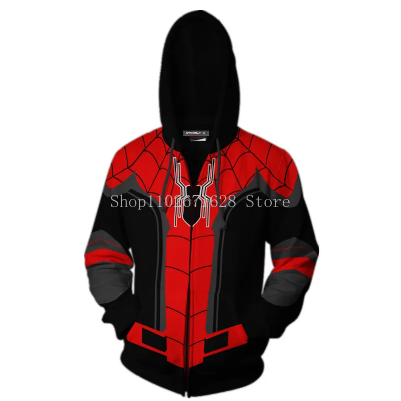 Smile Hero Spider Print Zipper Hoodies pour hommes et femmes, Miles Morales, Sportedly 3D Hooded, Boy Girl Cosplay Costume Jacket, School Uniform