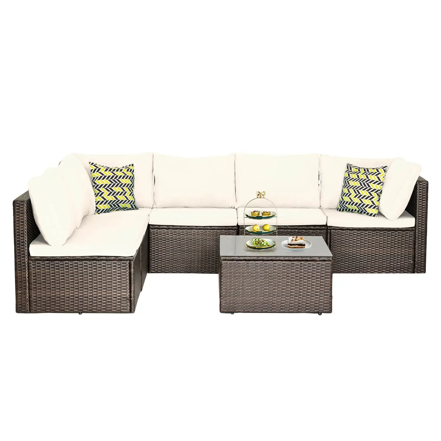 *u-Patio Furniture Set 7 Pieces Outdoor Furniture Wicker Conversation Set Sectional Sofa And Coffee Table Wicker Patio,