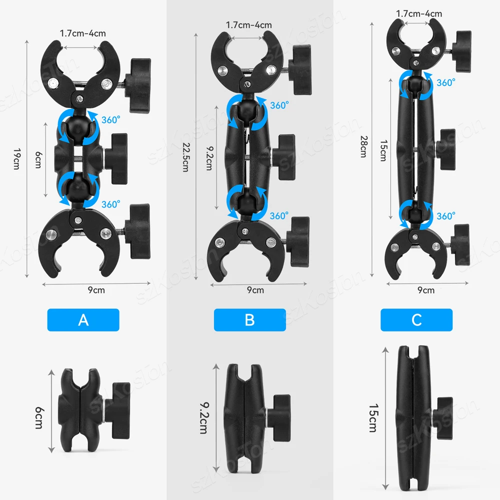 Super Camera Clamp Mount Double Socket Arm Ball Head Adapter GoPro 13 12 11 10 9 DJI Action 4 Insta360 X4 Digital Camera Monitor