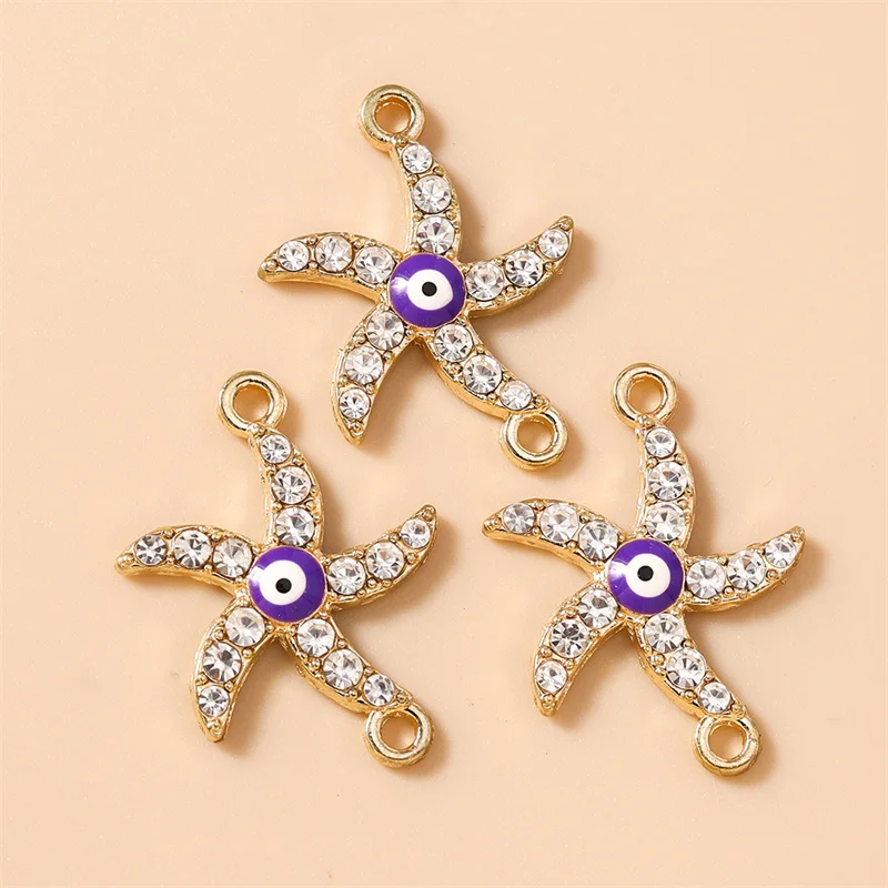 Leslie 10 Stück 21x28mm Strass-Kristall Glücksbringer Anhänger in Form von bösen Augen und Seesternen für die Herstellung von Ohrringen, Halsketten, Armbändern und DIY-Schmuck. – Detail 9