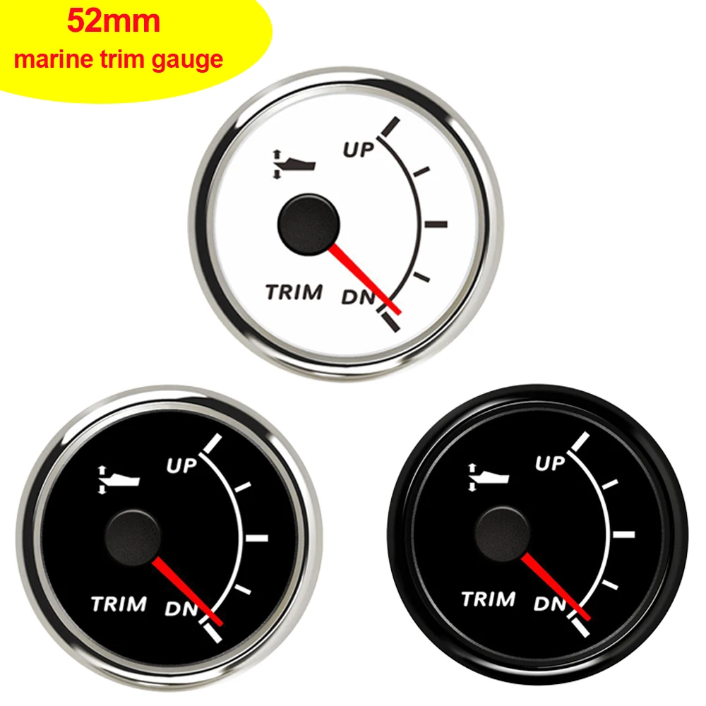 0-190ohm 52mm UP-DN Trim Level Gauge Waterproof Boat Trim Gauge 9-32V Left Right Trim Meter with Red Backlight for Marine Boat