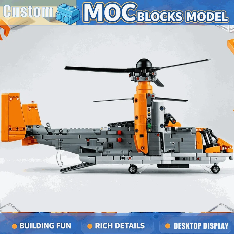 1636PCS Tilt Rotor Rescue Aircraft Building Blocks Model Technical Assembly Toy Creative Aviation Display Birthday Festival Gift