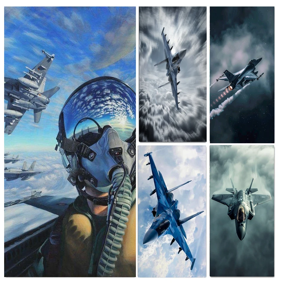 

Jet Fighter 5D Diamond Painting Kit Modern Bomber Poster Diy Diamond Embroidery Cross Stitch Home Wall Decor Military Fans Gift