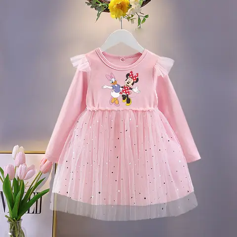 Girls Dress Daisy New Kids Clothes Autumn Long sleeves Disney Children Baby Girl Birthday Party Minnie Princess Dresses 2-8Y