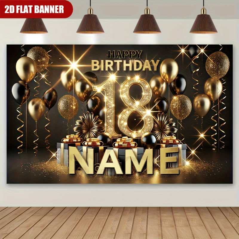 Party Banner Gold - 1 adet Lüks Siyah Altın Mutlu