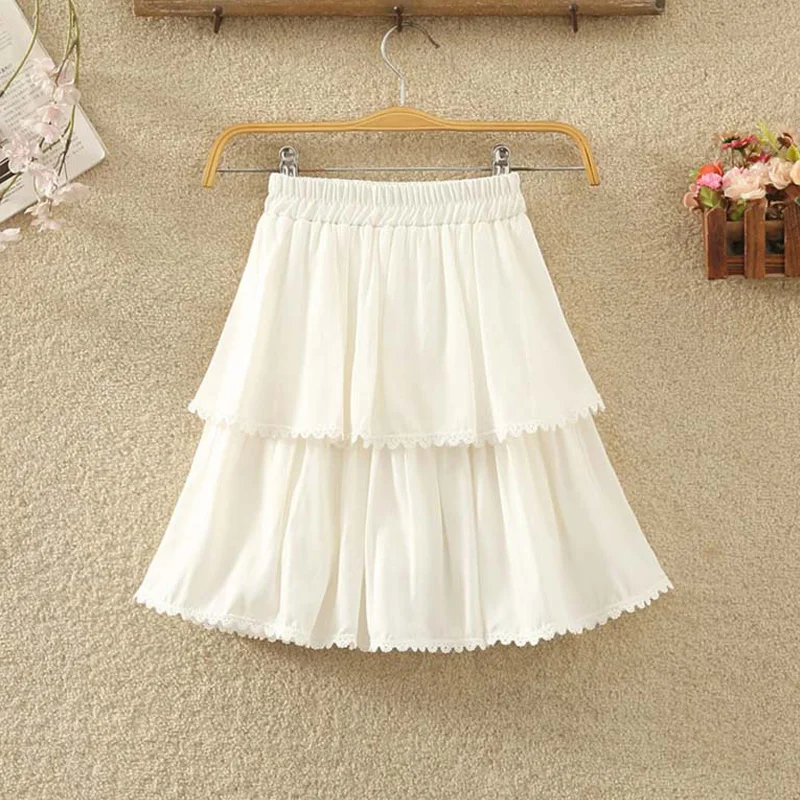 Blue Gray Lace Patchwork Cake Mini Skirt Women 2023 Fashion Elastic High Waist Short A-Line Skirt Female Casual Sweet Tutu Skirt