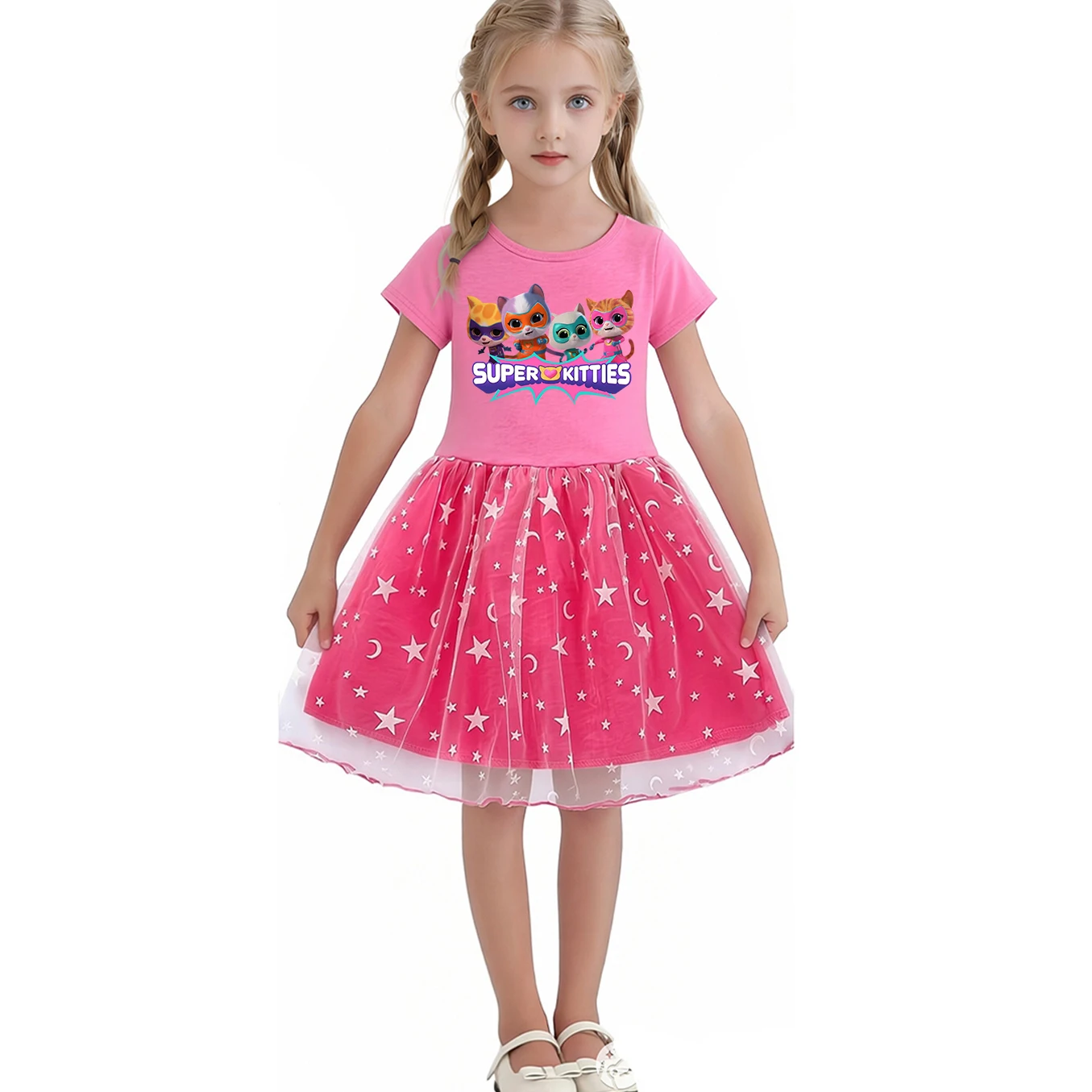 New SuperKitties Girls Clothes Summer Dress Short Sleeved Dress Kids Cosplay Costume for Birthday Carnival Clothes