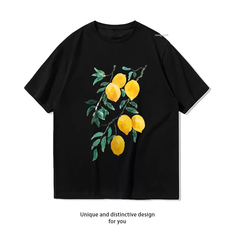 hand painted yellow lemon watercolor T-shirt Woman Man Casual Cotton Graphic T Shirts Adult  Tops Tee Short-sleev Breathable