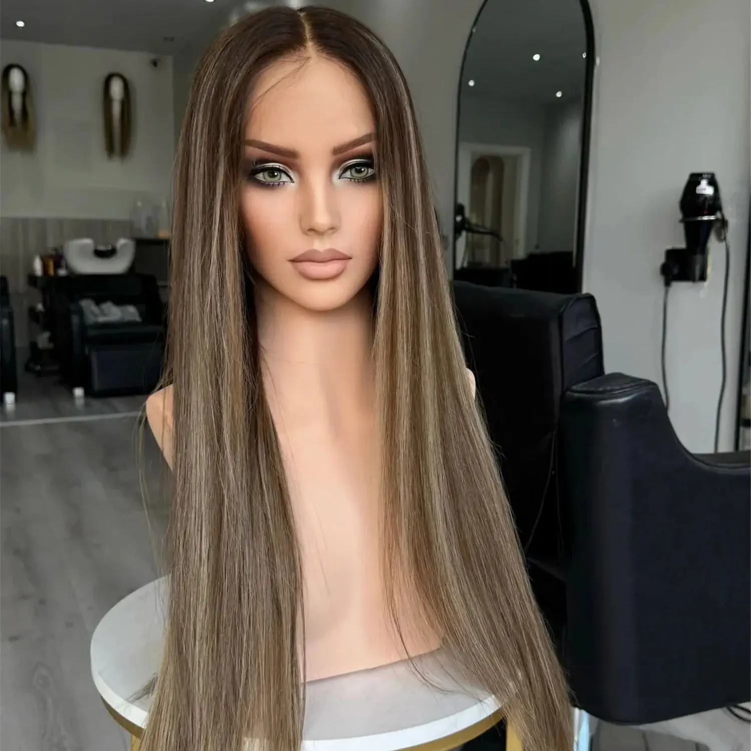 

Прямой женский парик средней длины, коричневый, синтетический, с имитацией корней, на распродаже, для женщин, для вечеринок, повседневного использования, косплея