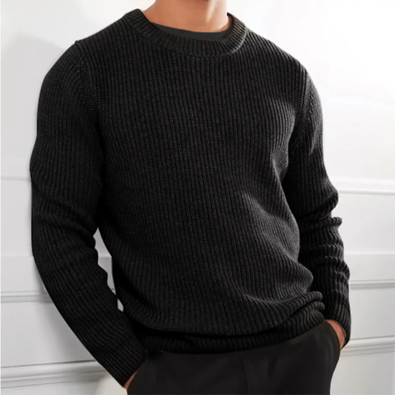 2024 New Autumn and Winter Casual Pullover Men\'s Solid Color Long-sleeved Base Sweater Slim  Knitted sweater White Round Neck