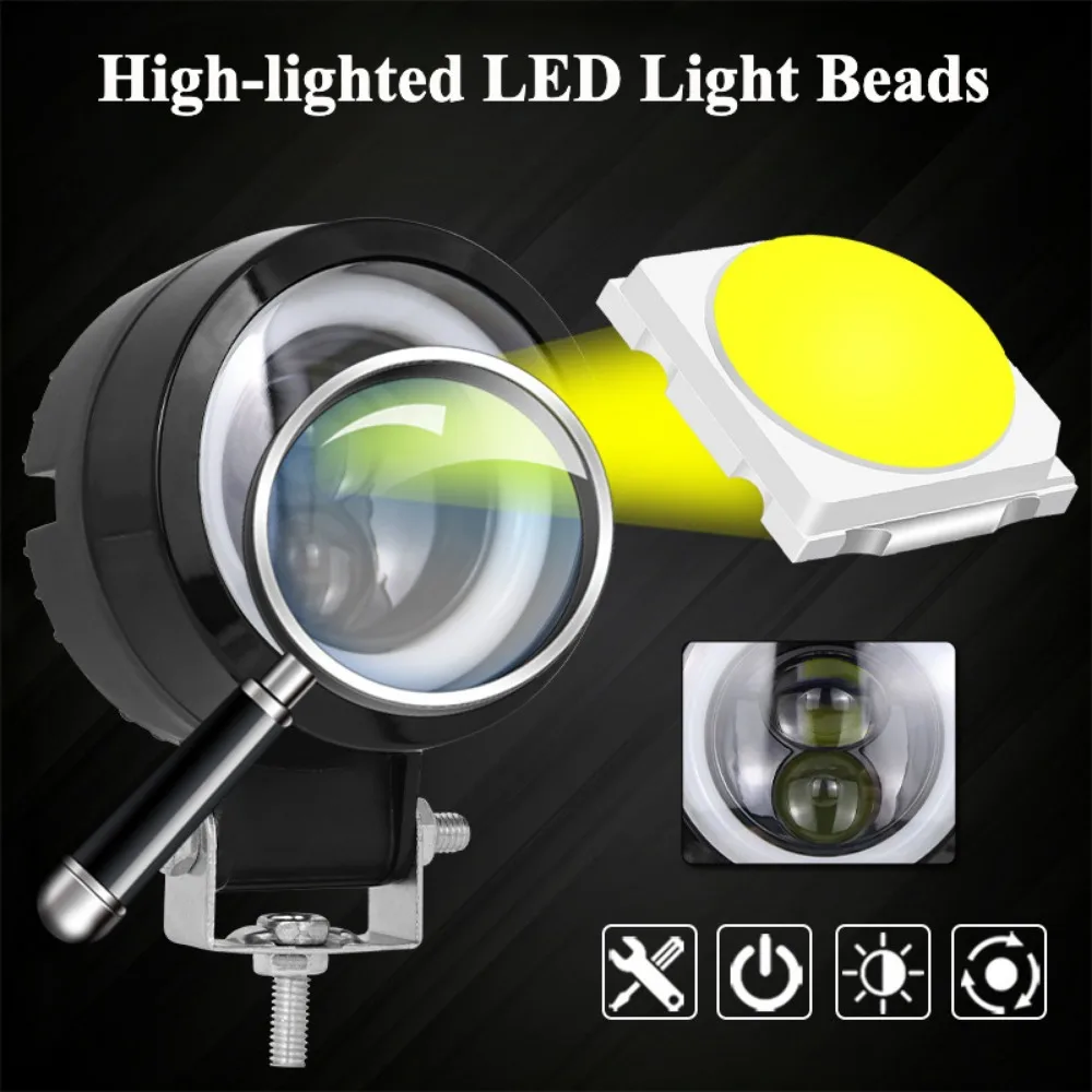 3 Inch Angle Eye LED Auxiliary Car Headlight High Low Beam Spot Driving Lamp 12-24V for Motorcycle Racer Dirt Car ATV Work Light